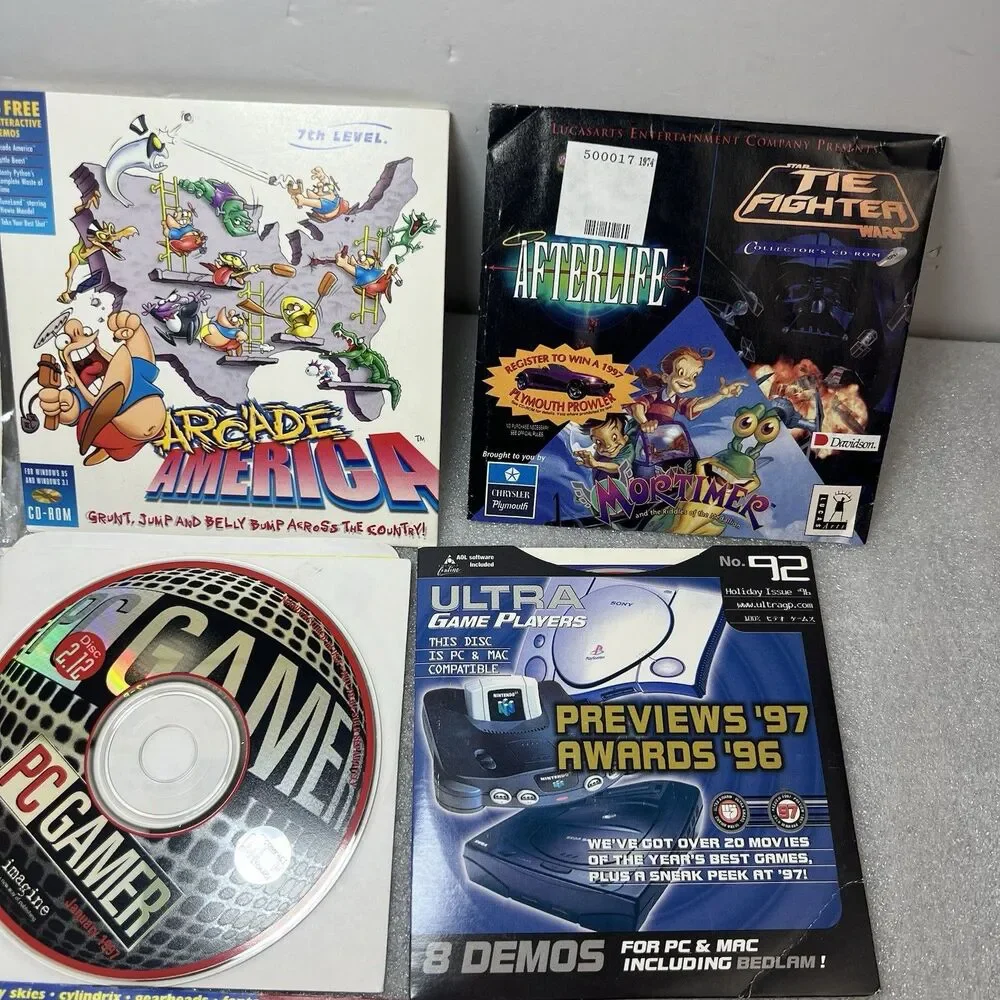 10 Vtg 90s Demos PC Gamer Disc Retro LucasArts TIE Fighter Windows 95 Software